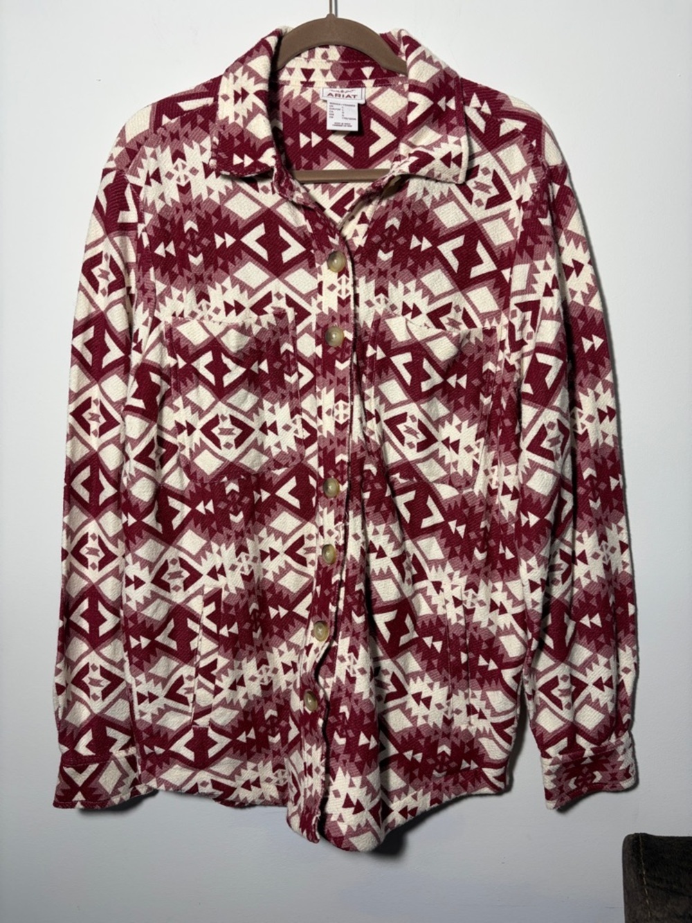 Ariat Women’s Fillmore Shirt Jacket Burgundy & Cream Aztec Button-Front - L
